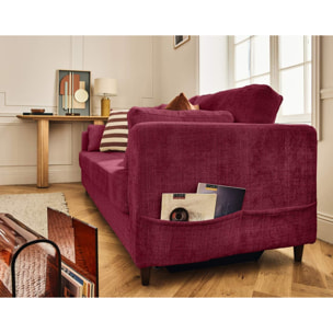 Anna - canapé droit 3 places convertible avec poche en velours texturé - Prune