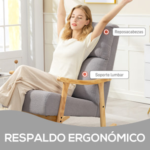 Silla Mecedora de Borreguito Moderna, Mecedora con Patas y Reposabrazos de Madera de Caucho, Respaldo Alto, Sillón de Lactancia Carga 120 kg, para Dormitorio, Salón