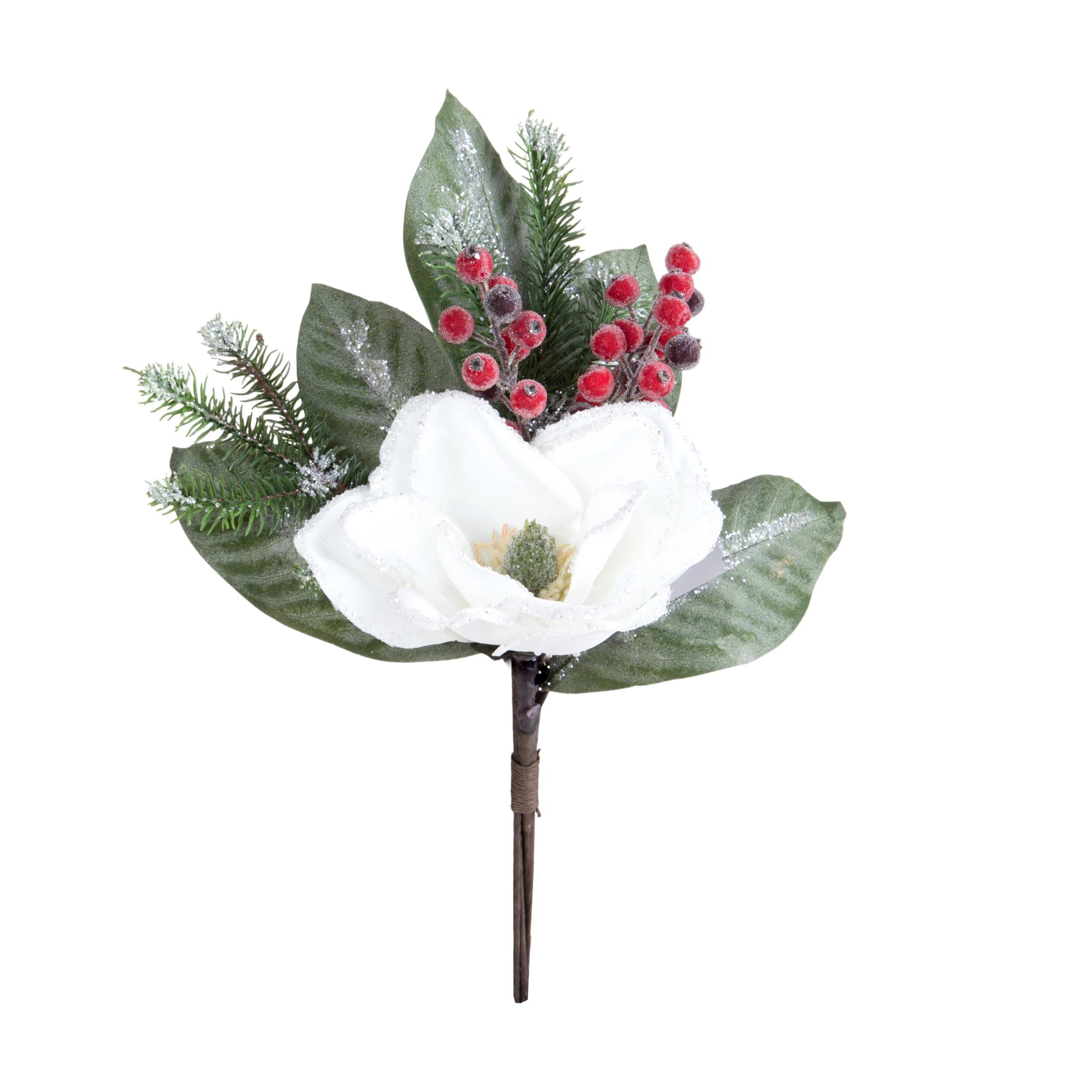 Magnolia mazzo con bacche e pigna - Pezzi 1 - BIANCO - Bianchi Dino SpA