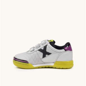 Zapatillas Infantiles de Fútbol Sala Plateadas con Triple Velcro MUNICH G-3 KID VCO 453