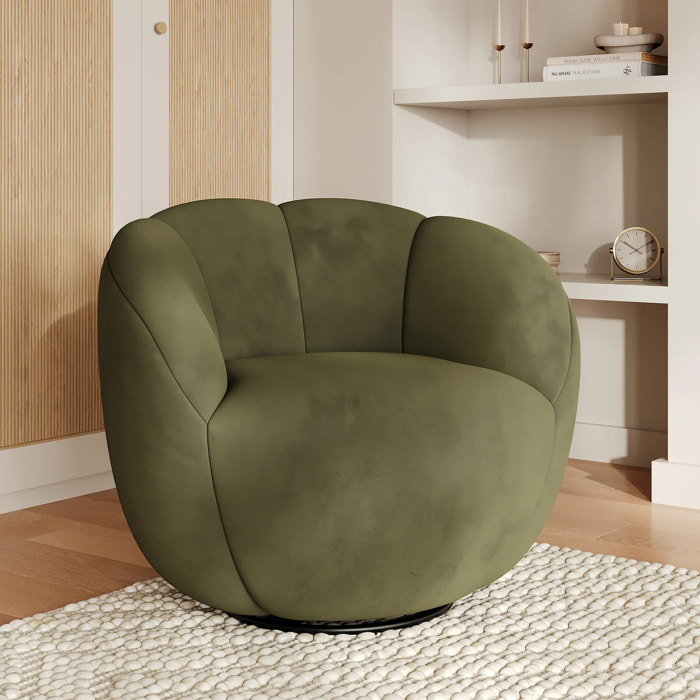 Fauteuil pivotant en velours vert olive foncé - Ysé