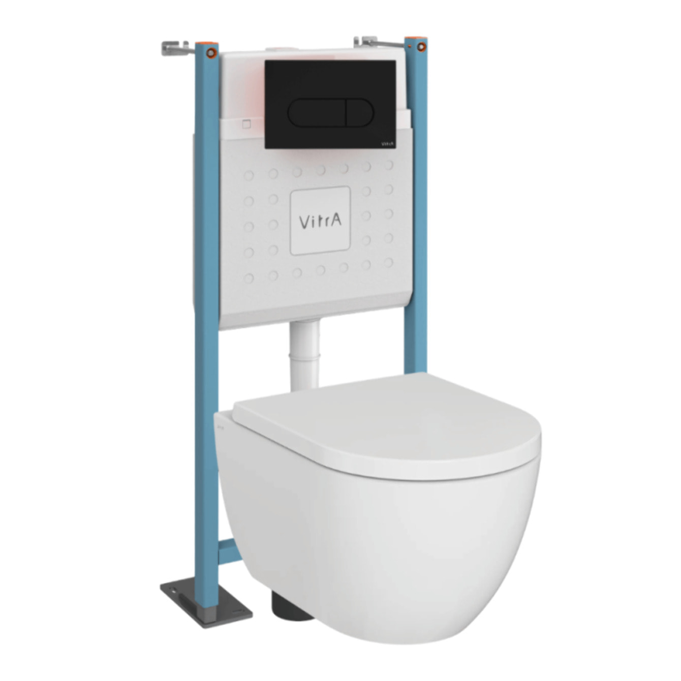 Pack WC suspendu sans bride M60 VortexFlush Round + abattant frein de chute + Bâti support autoportant + Plaque Noir mat