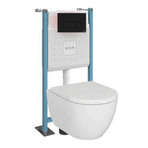Pack WC suspendu sans bride M60 VortexFlush Round + abattant frein de chute + Bâti support autoportant + Plaque Noir mat