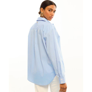 Camicia in popeline con righe floreali e tessuto sulle spalle