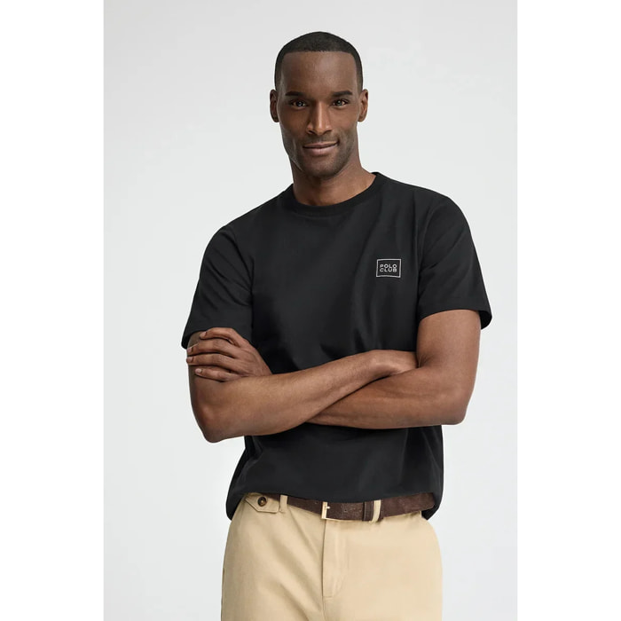 Camiseta negra de corte recto con parche Polo Club
