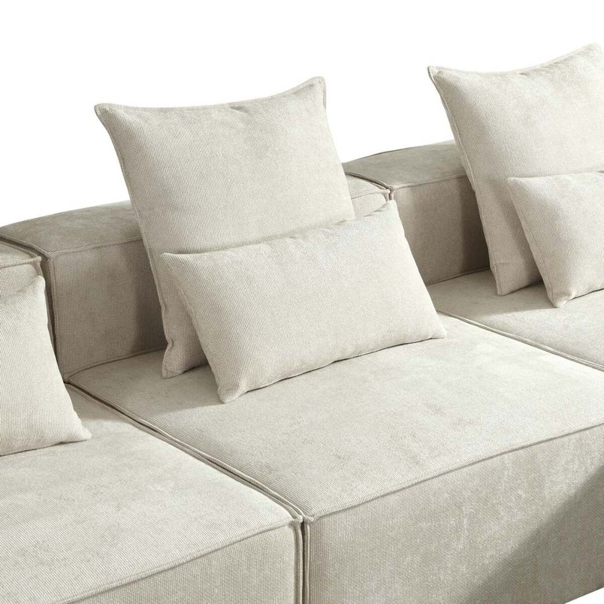 Divano modulare con penisola in tessuto beige 323x118-205x68 cm - Deluxe