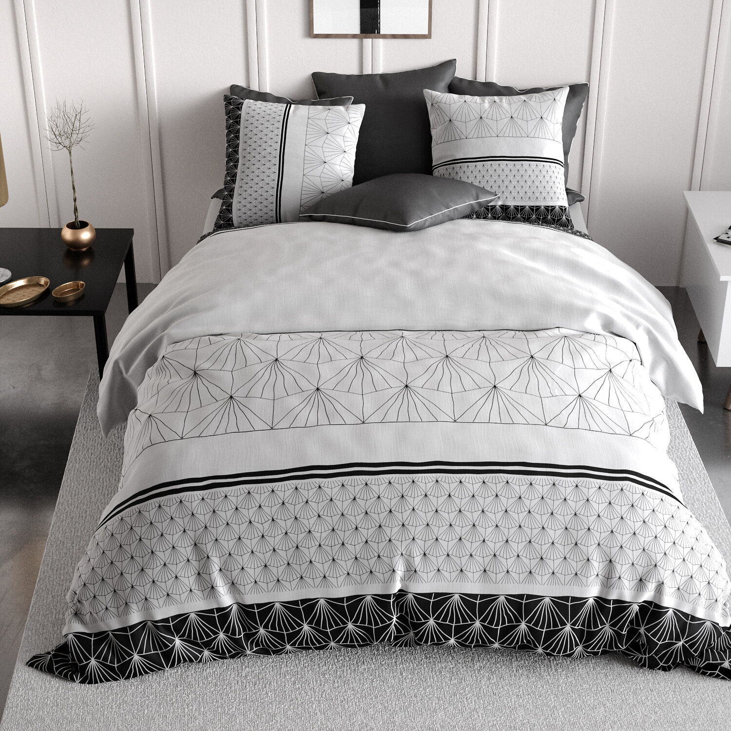 Parure housse de couette imprimé 100% coton - casta - noir