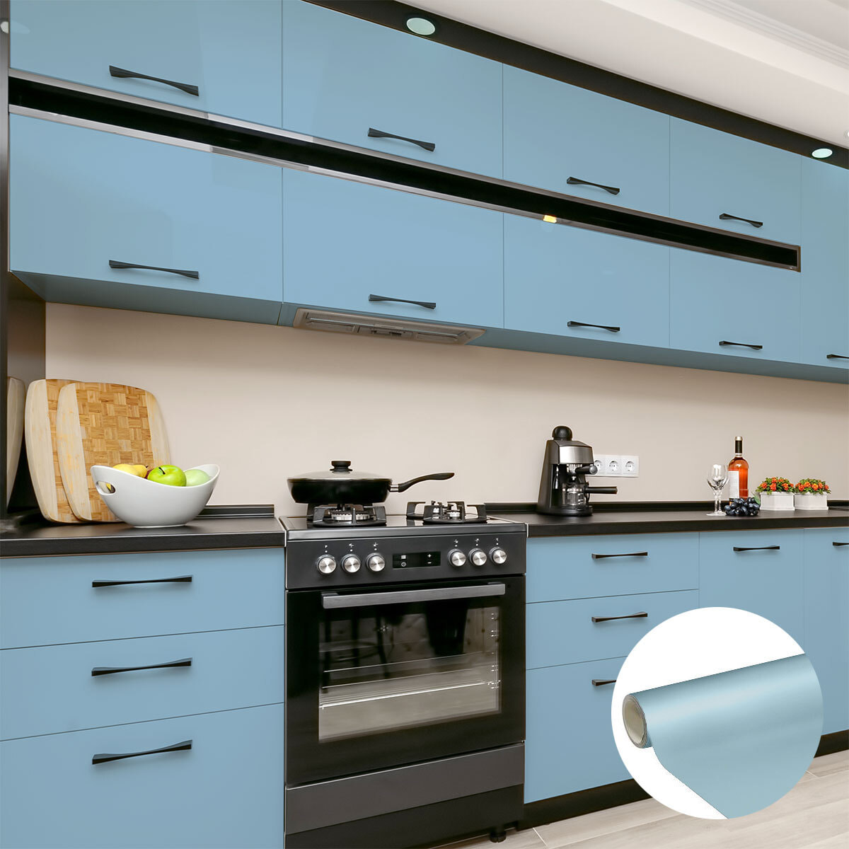 Rouleau adhésif décoratif Vinyle au Mètre - Bleu poudre - Sticker Lavable Imperméable Mur Cuisine Meubles