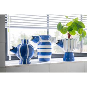 J-Line Vase Poisson Pois Dolomite - céramique - bleu/blanc