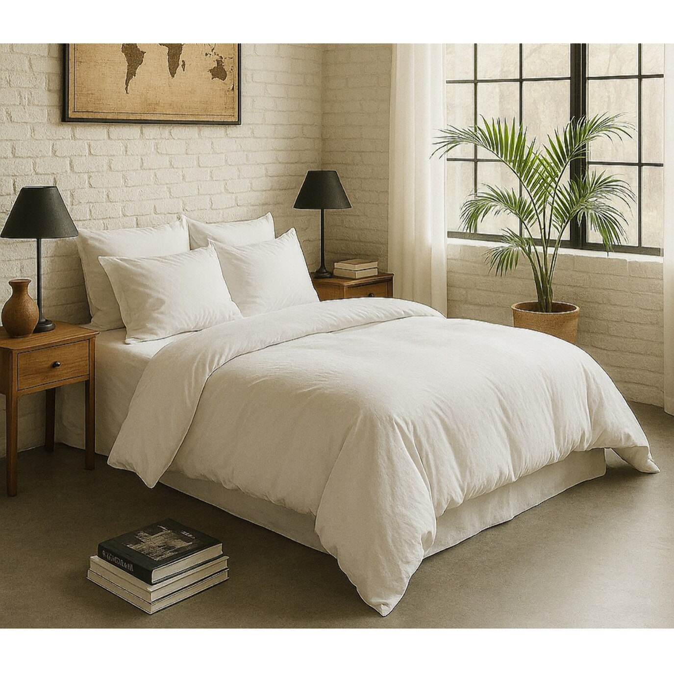Paire de Taies D'oreiller Avec Volant 100% Percale De Coton Lavé Blanc Nuage