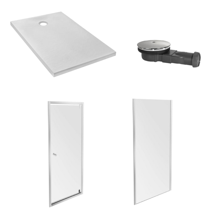 Receveur Ipso + paroi porte pivotante angle + bonde