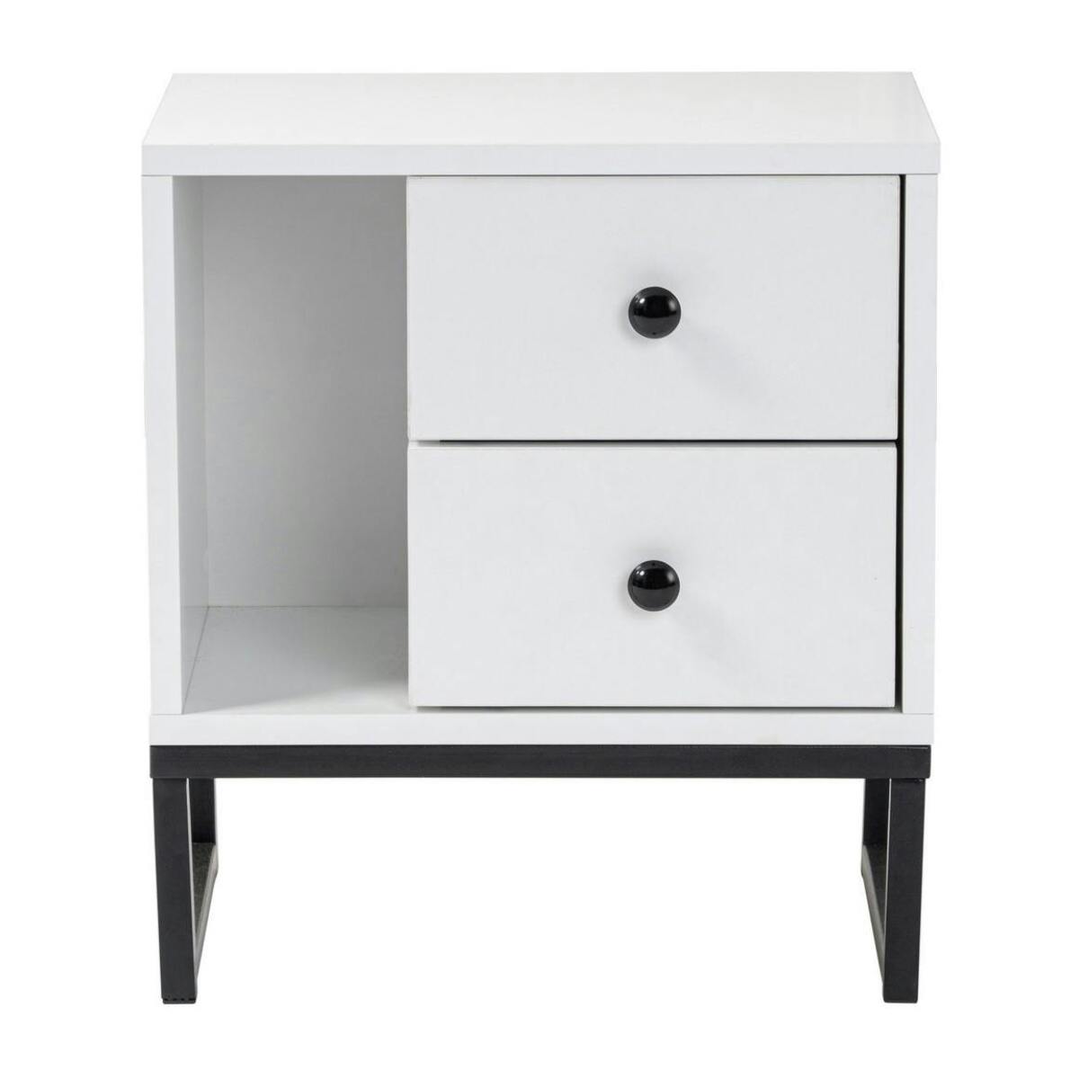 Table de nuit blanche effet laque - 2 tiroirs, 1 niche JENA