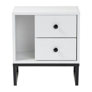 Table de nuit blanche effet laque - 2 tiroirs, 1 niche JENA