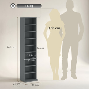 Étagère pour CD et DVD - 9 compartiments, 6 étagères réglables - 33x24x140cm - gris