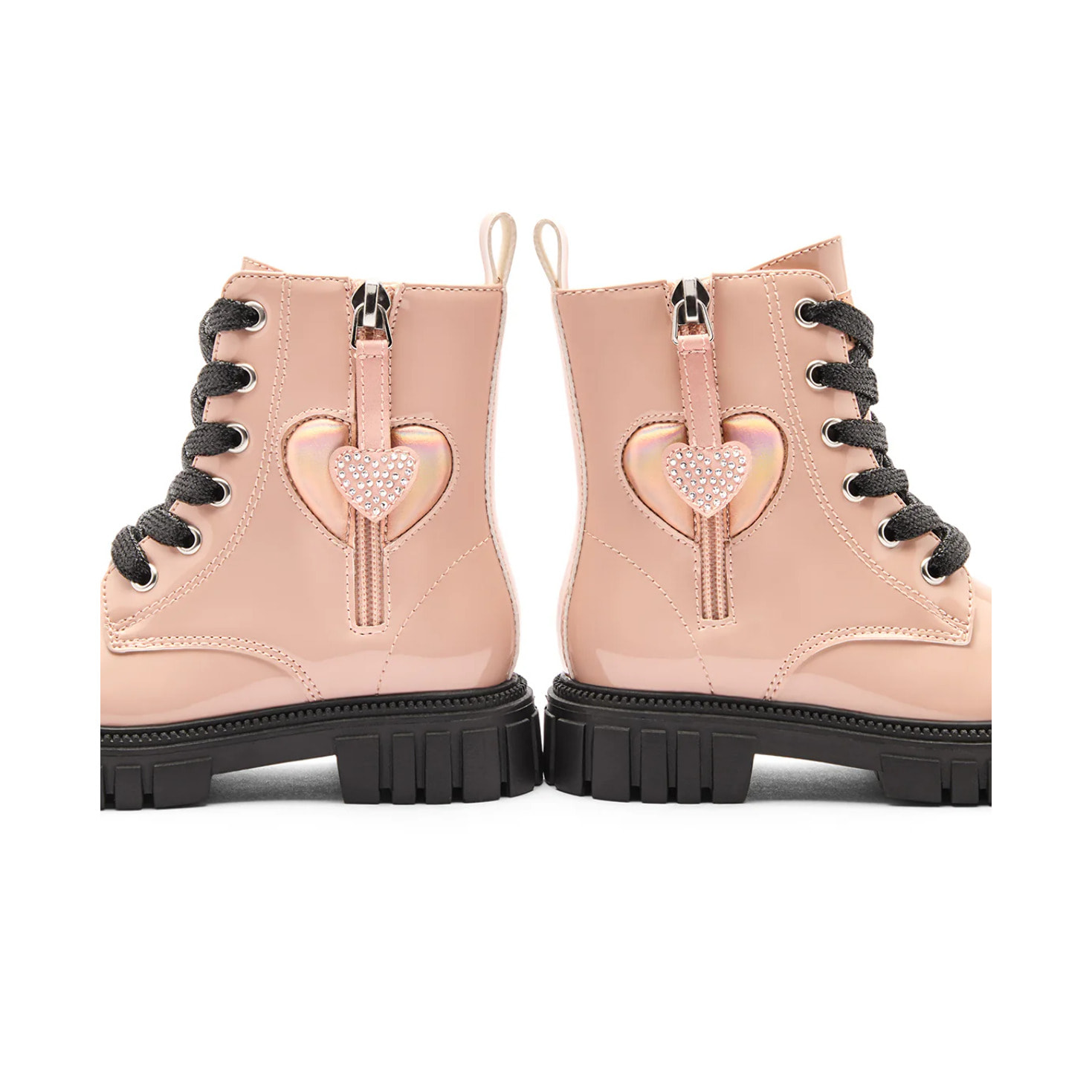 Stivali da bambina in stile militare con cerniera interna e stampa a cuore