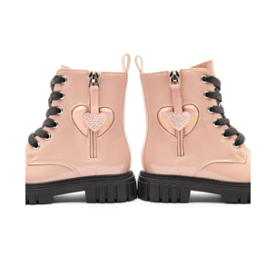 Stivali da bambina in stile militare con cerniera interna e stampa a cuore