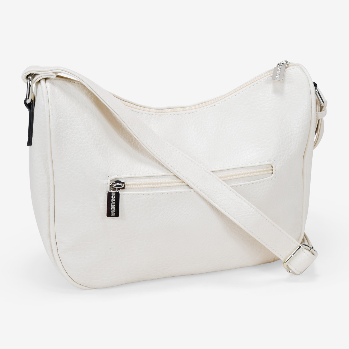 Bolso bandolera beige con bolsillo frontal y logo