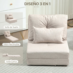 HOMCOM Sofá Cama Individual Plegable 3 en 1, Sofá Cama, Tapizado en Lino, con Respaldo Ajustable 5 Posiciones, Almohadas, Marco Metálico, para Dormitorio, Salón, Beige