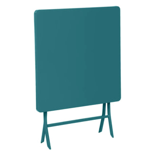 Table de jardin pliante carrée "Greensboro" bleu canard 2 places en acier traité époxy
