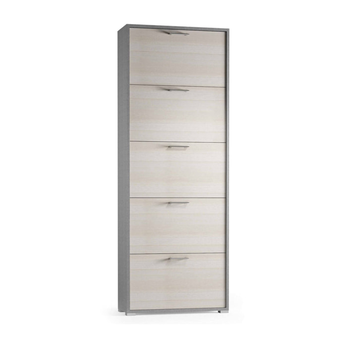 Scarpiera Amigo, Mobile multiuso da ingresso con 5 ante a ribalta, Armadietto portascarpe moderno, 100% Made in Italy, 67x18h184 cm, Larice