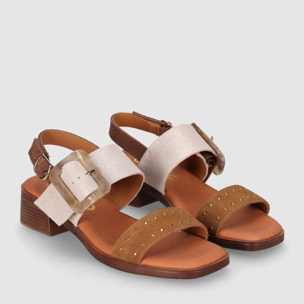 Sandalias de Serraje - Multi-Marron - Tacón: 4 cm