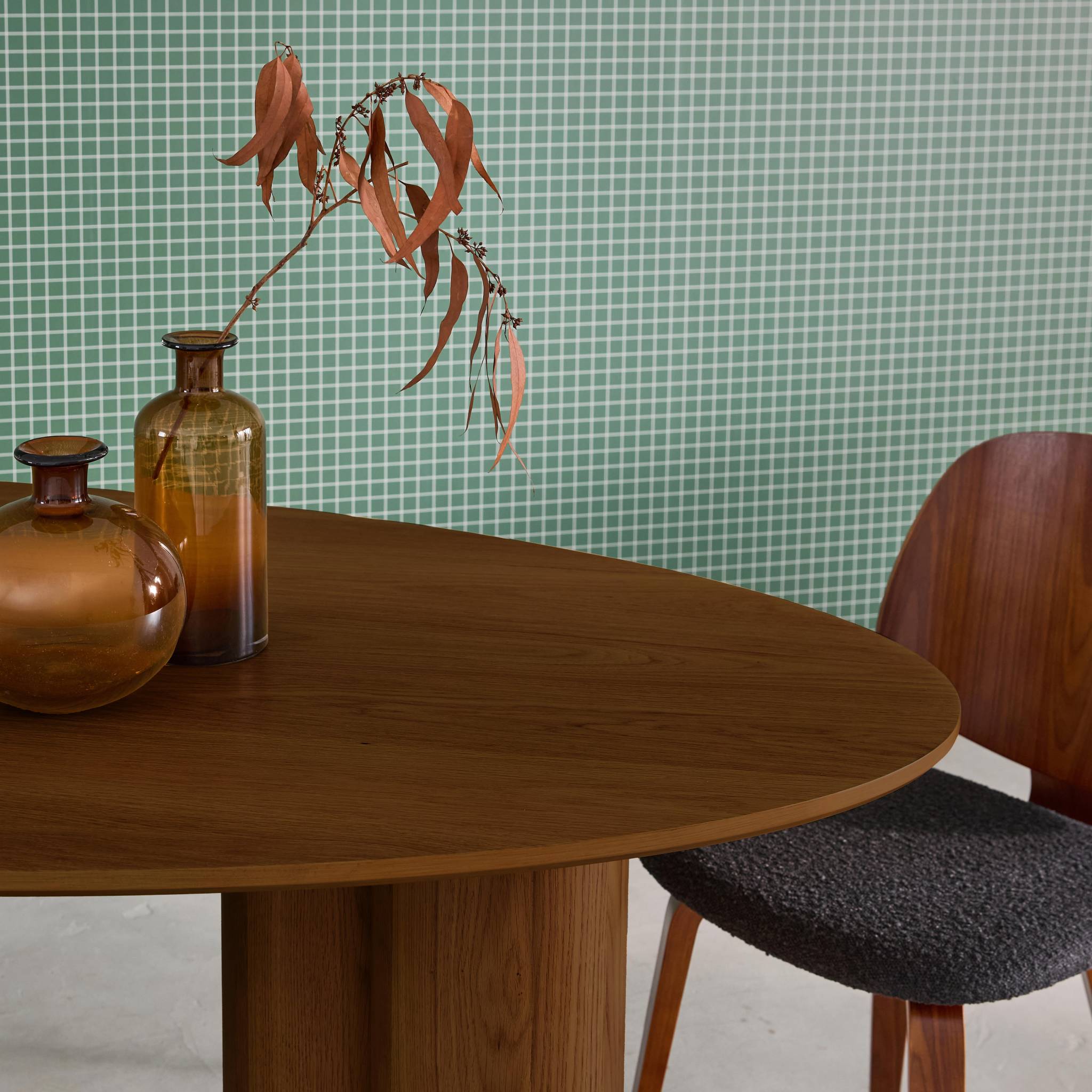 Table à manger ovale bois d'hévéa et placage chêne noyer 8 places 220cm - Leonore