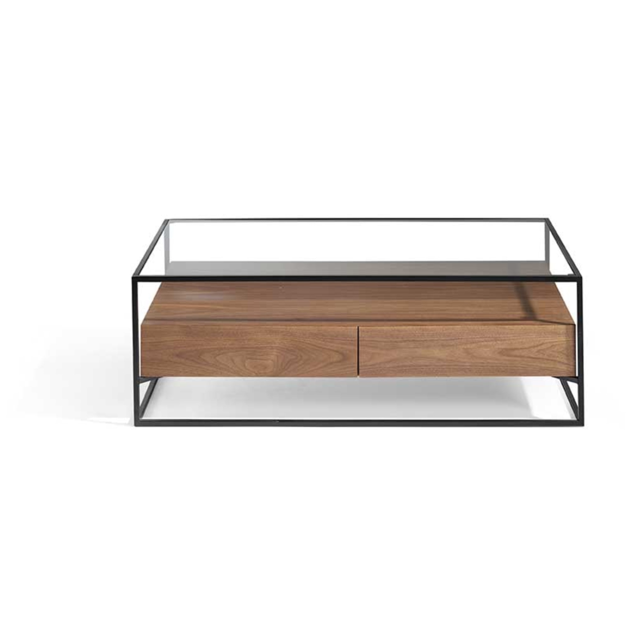 Mesa de centro LIVERPOOL - 2 cajones y 1 estante - transparente y negro - 120x70x46cm
