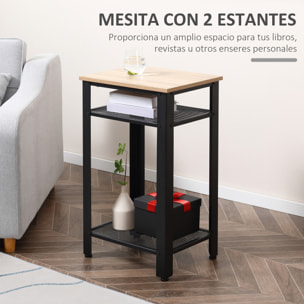 Mesa Auxiliar Mesita de Noche Estilo Industrial con 2 Estantes de Rejilla de Metal y Pies Ajustables para Salón Dormitorio 45x35x75 cm Roble y Negro