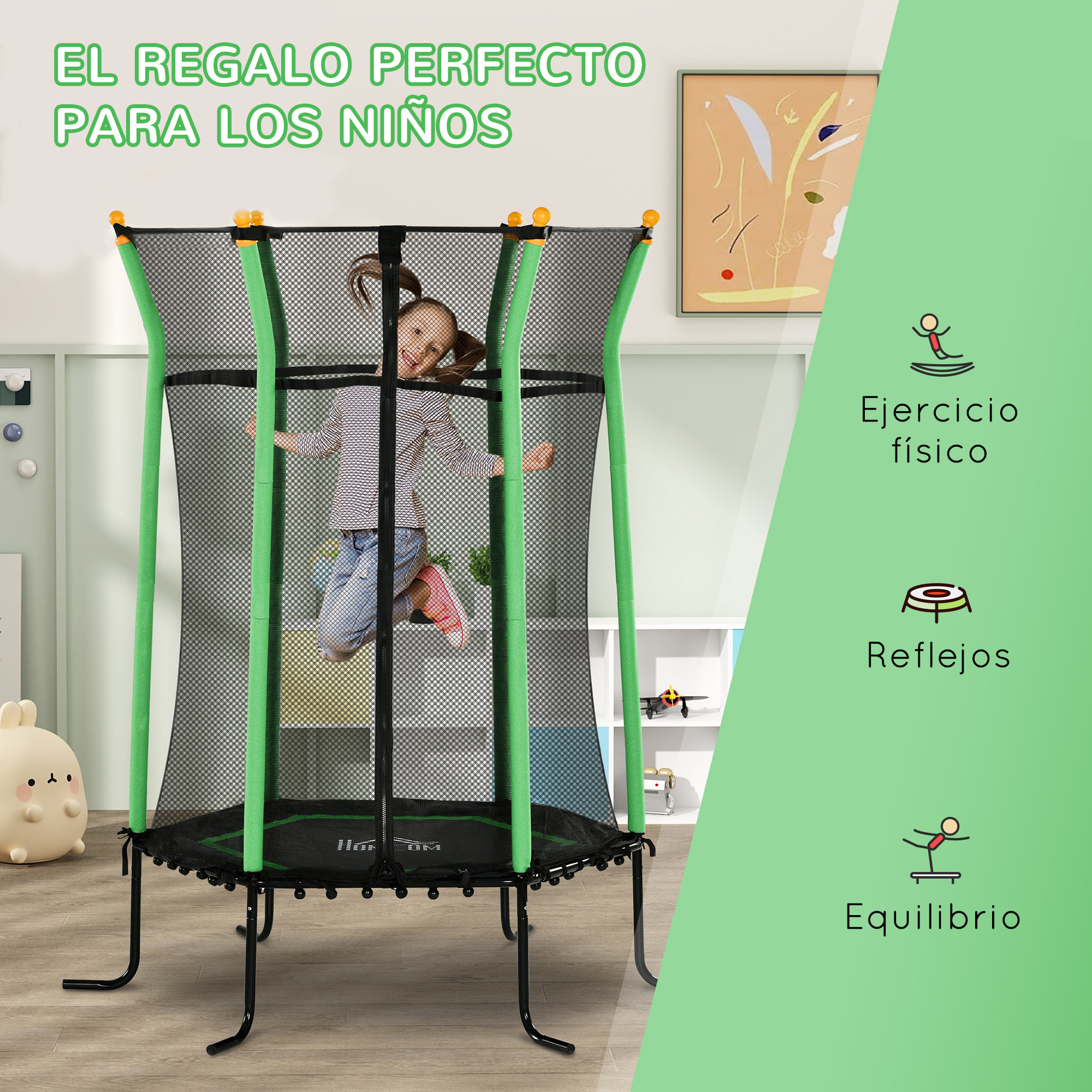 Cama Elástica Infantil de Jardín Ø163,5x190 cm Trampolín para Niños de +3 Años con Red de Seguridad y Marco de Acero para Interior Exterior Carga 50 kg