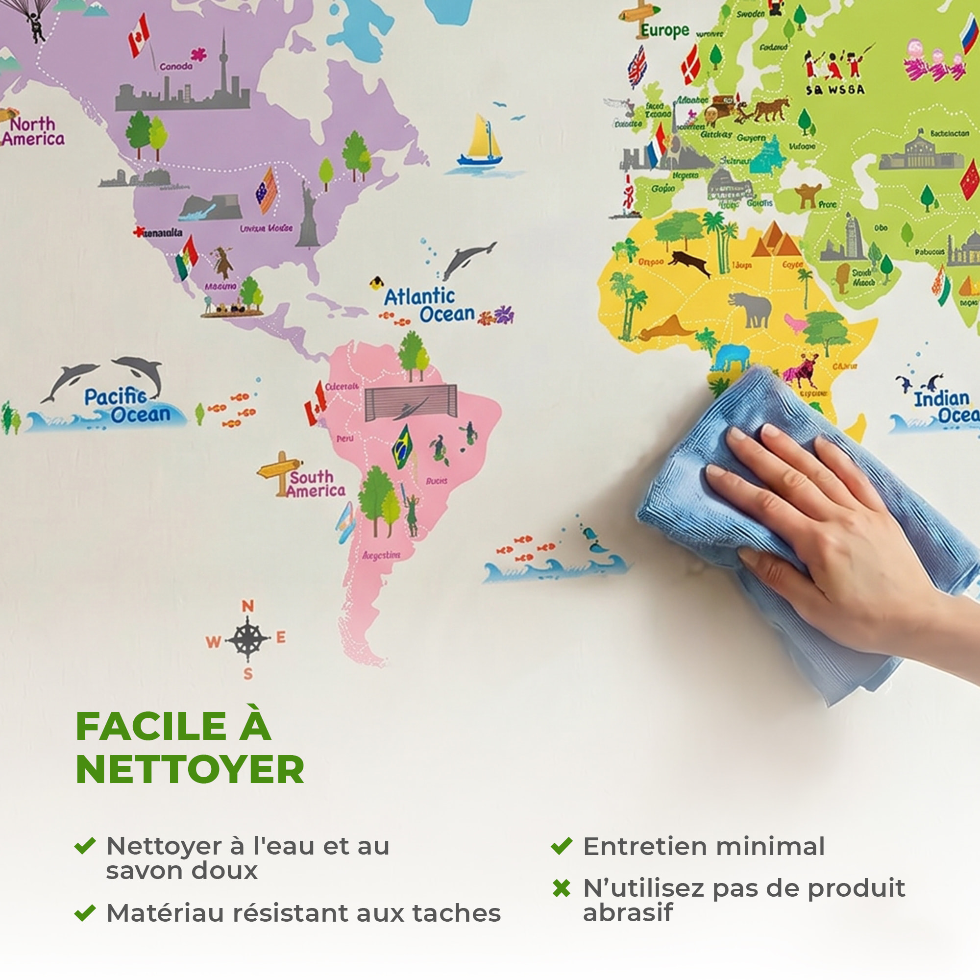 Stickers Muraux décoration adhésifs carte du monde pour enfants