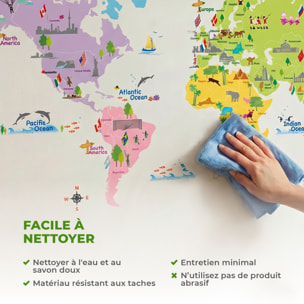Stickers Muraux décoration adhésifs carte du monde pour enfants