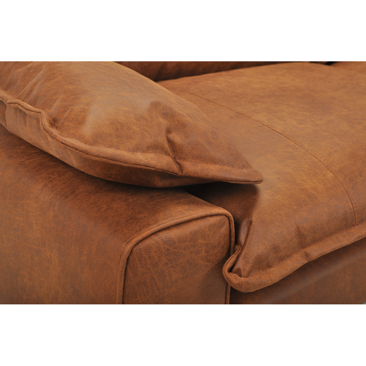 Canapé 3 places en cuir aspect vieilli marron cognac et métal noir DORY