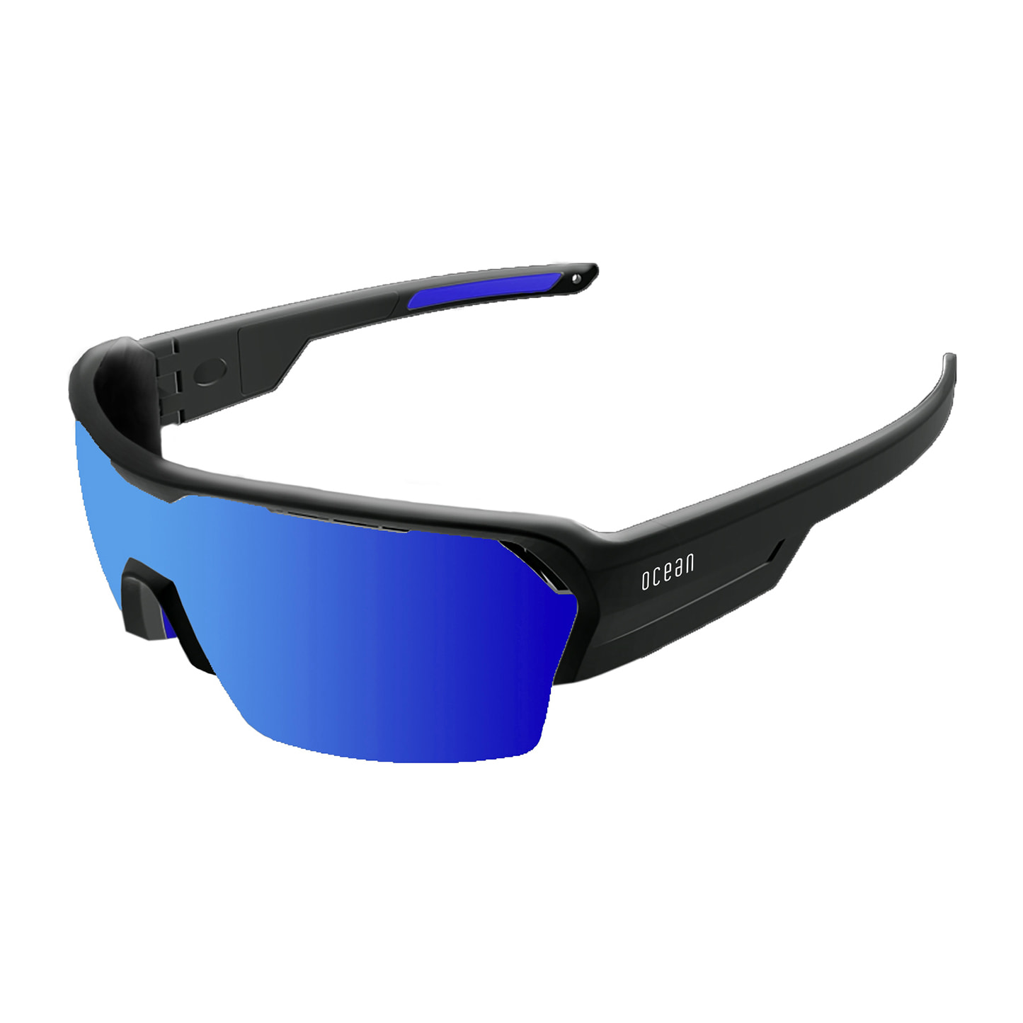 Gafas de deportes acuáticos OCEAN RACE - Negro brillante / Revo azul con almohadillas con lente puntas azules