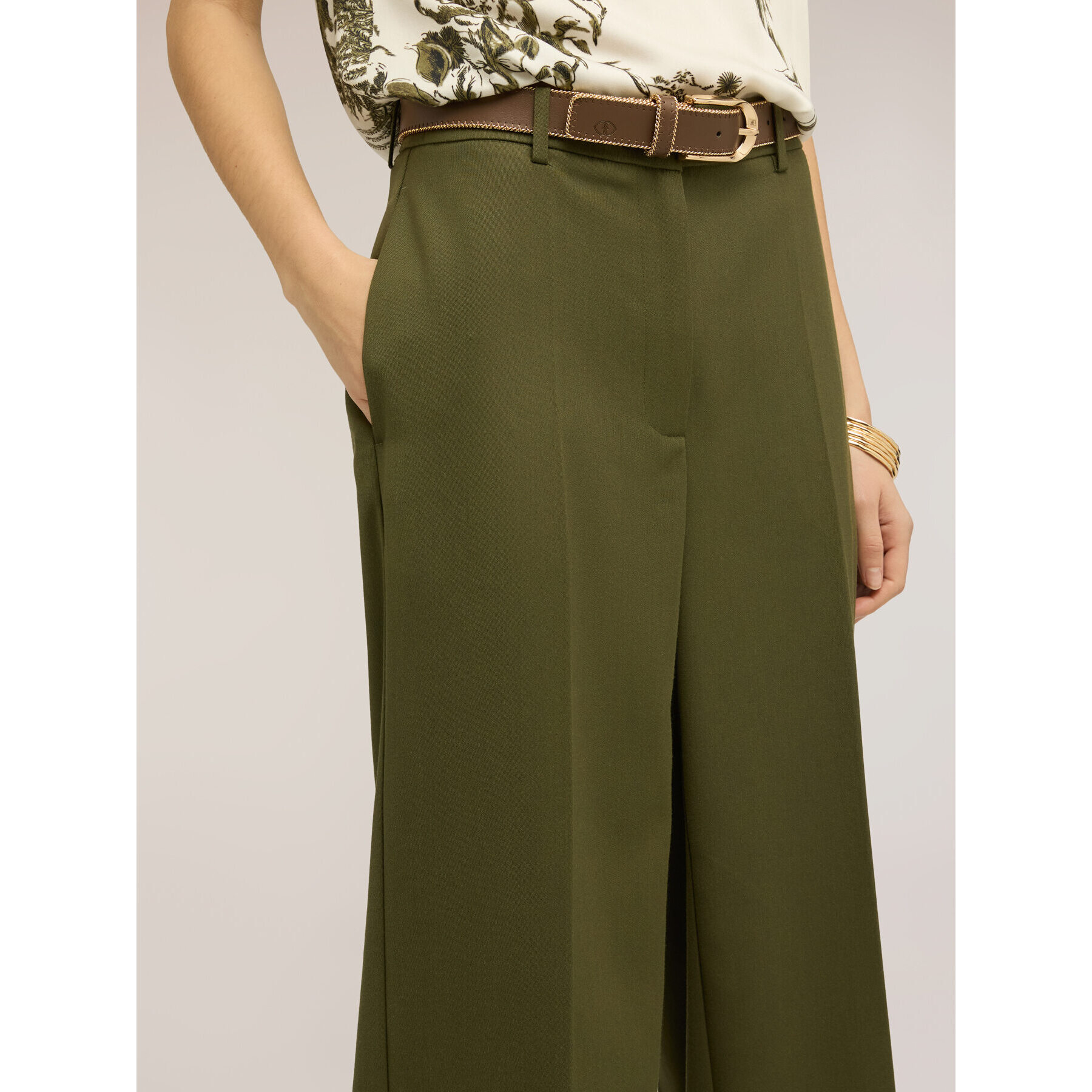 Motivi - Pantaloni palazzo in poliviscosa - Verde militare