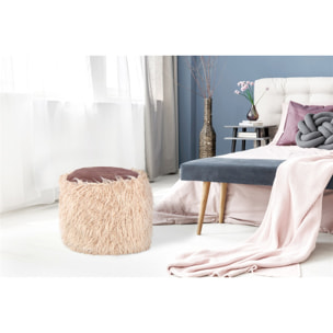 Pouf Bobtail 100 in ecopelliccia beige e velluto a coste