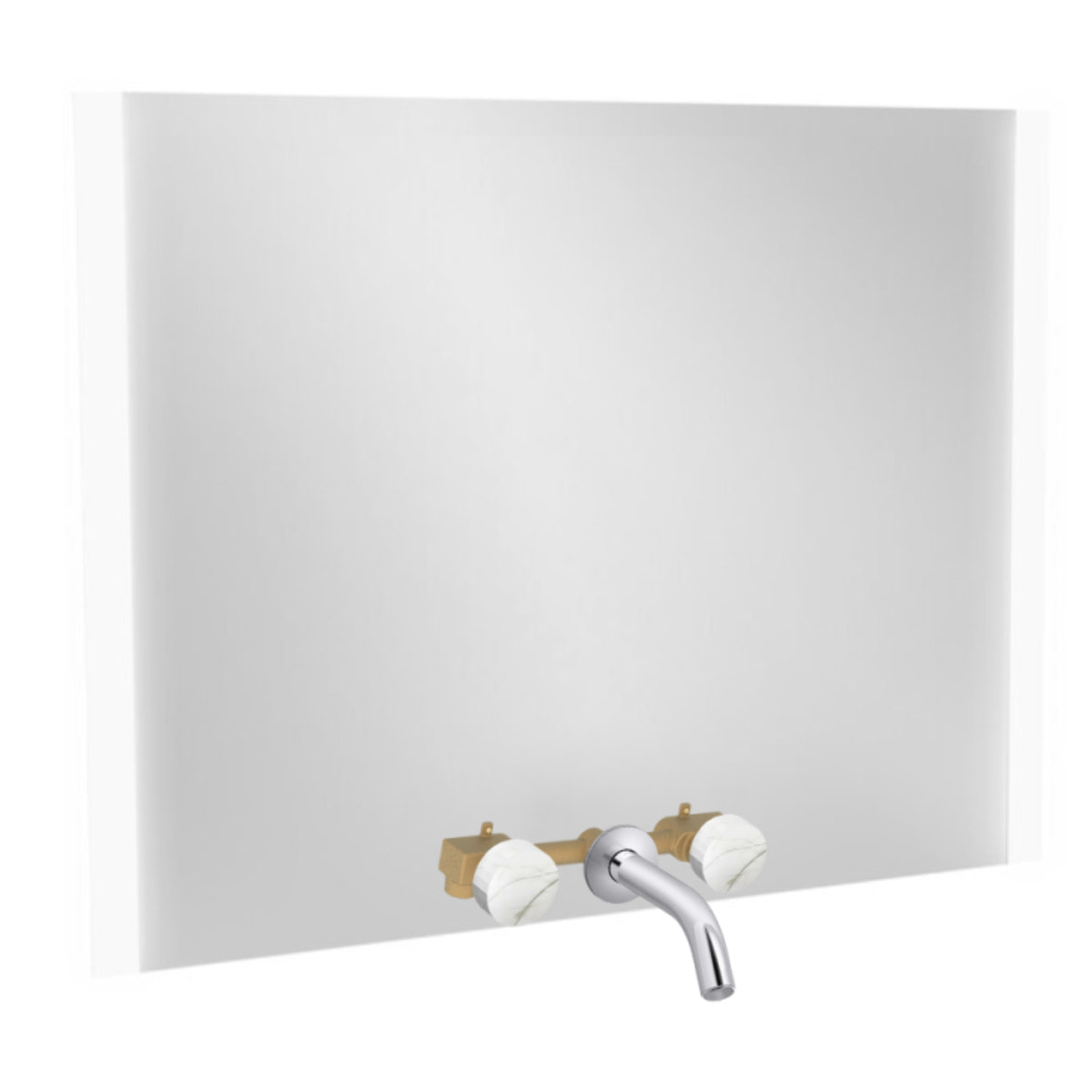 Miroir 3 trous 120 cm + mélangeur lavabo encastré 3 trous Grands Boulevards marbre sculptural et chromé