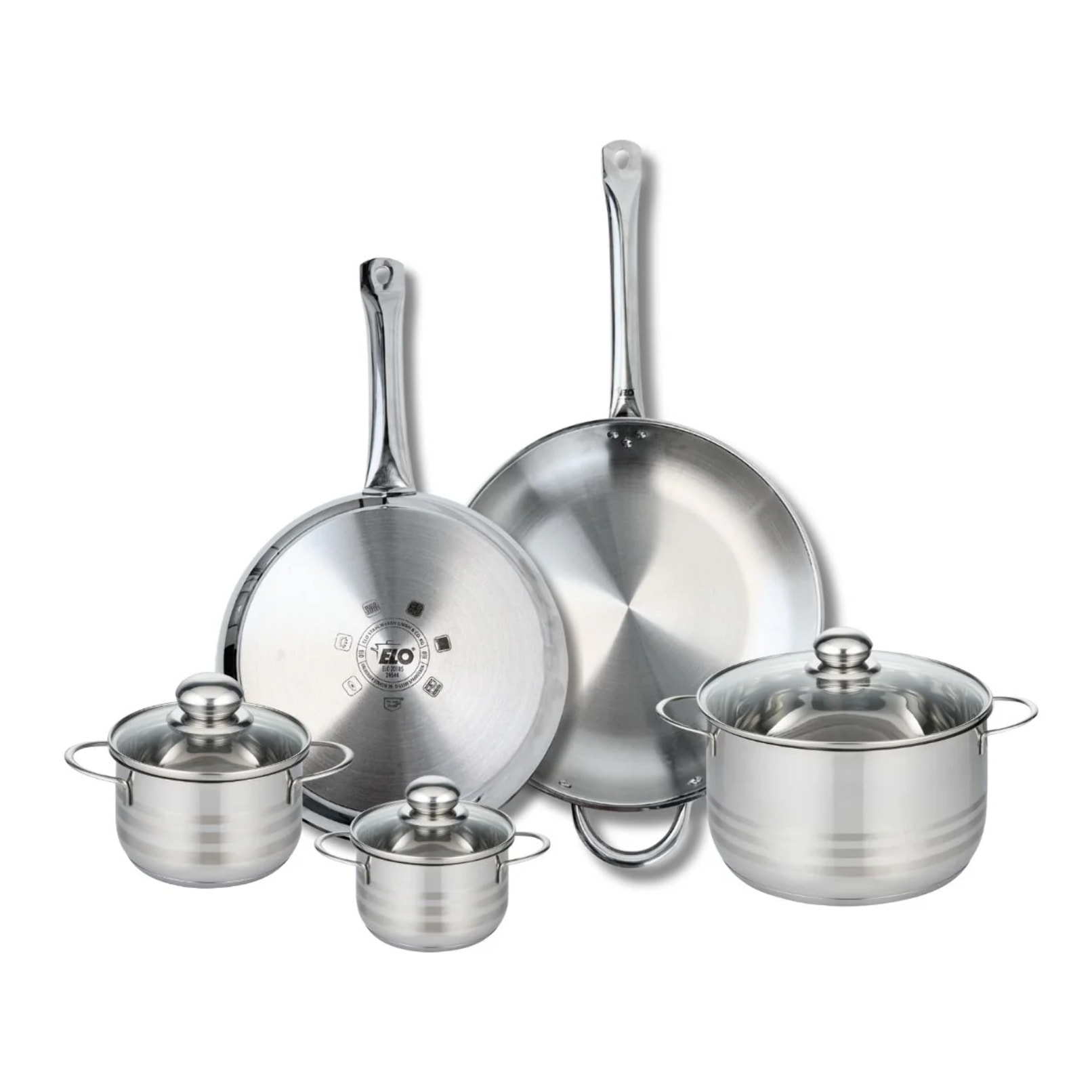 Ensemble de 2 Poêles de cuisson 28 et 32 cm et 3 faitouts 12, 14 et 20 cm Elo Profi Brillant