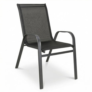 Set 4 sedie da giardino in acciaio zincato verniciato a polvere con seduta in texilene traspirante, resistenti agli agenti atmosferici, leggere e confortevoli, ideali per balcone terrazzo e outdoor, facili da pulire e durevoli