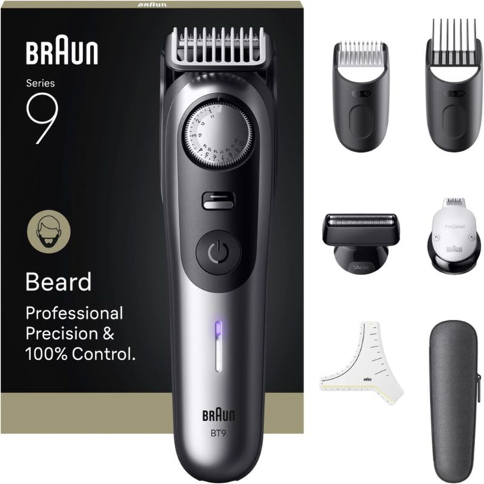 Tondeuse barbe BRAUN BT9520, molette réglable, 50 hauteurs de coupe, précision 0,25 mm, autonomie 180 mn