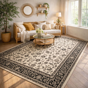 Tapis Ladi motif traditionnel oriental beige et noir