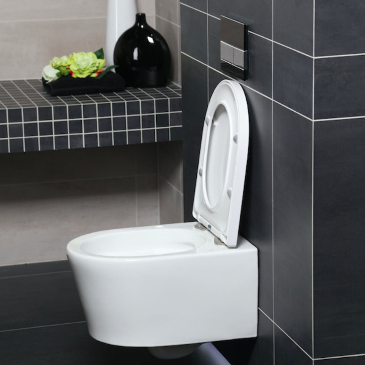 Duofix Pack WC bâti autoportant + WC sans bride + abattant SoftClose Swiss Aqua Technologies + plaque (GEBSTBRWR03MAN-FR)