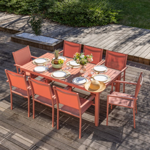 Salon de jardin BARI en textilène terracotta 8 places - aluminium terracotta