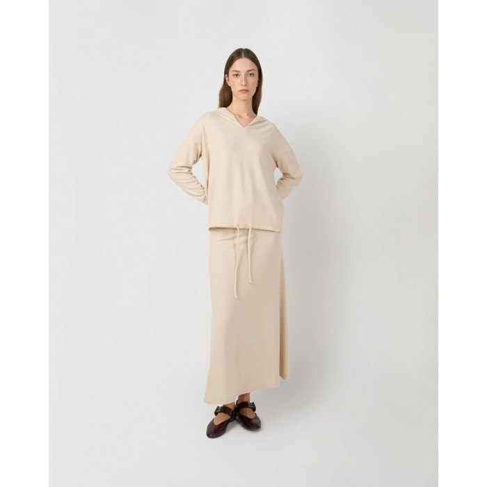 Falda midi viscosa evasé angorina beige