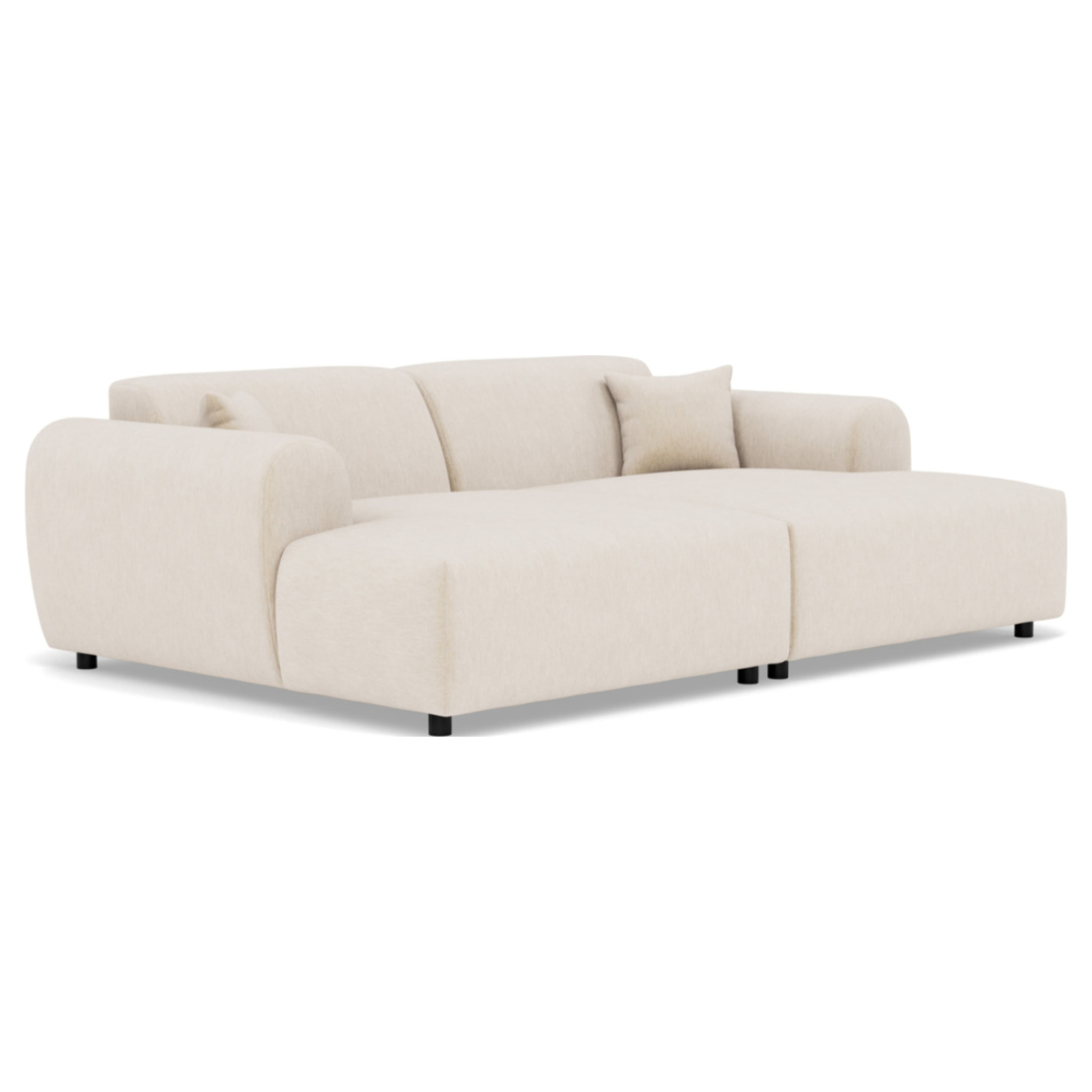 Aumance - canapé droit 4 places avec double méridienne assise profonde en velours texturé - Beige