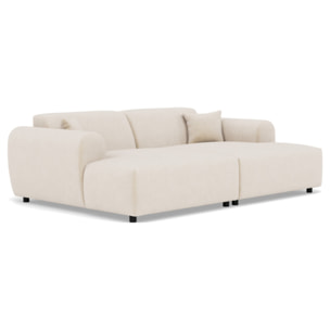Aumance - canapé droit 4 places avec double méridienne assise profonde en velours texturé - Beige