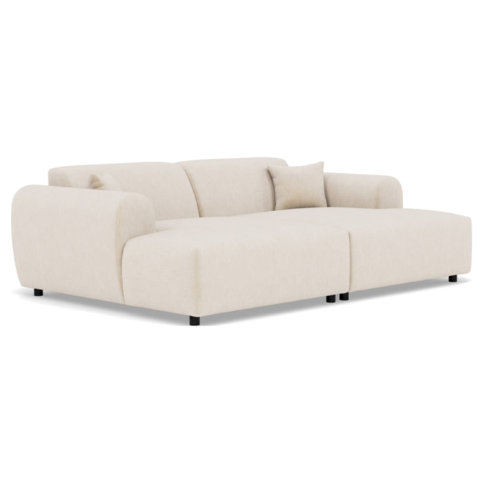 Aumance - canapé droit 4 places avec double méridienne assise profonde en velours texturé - Beige
