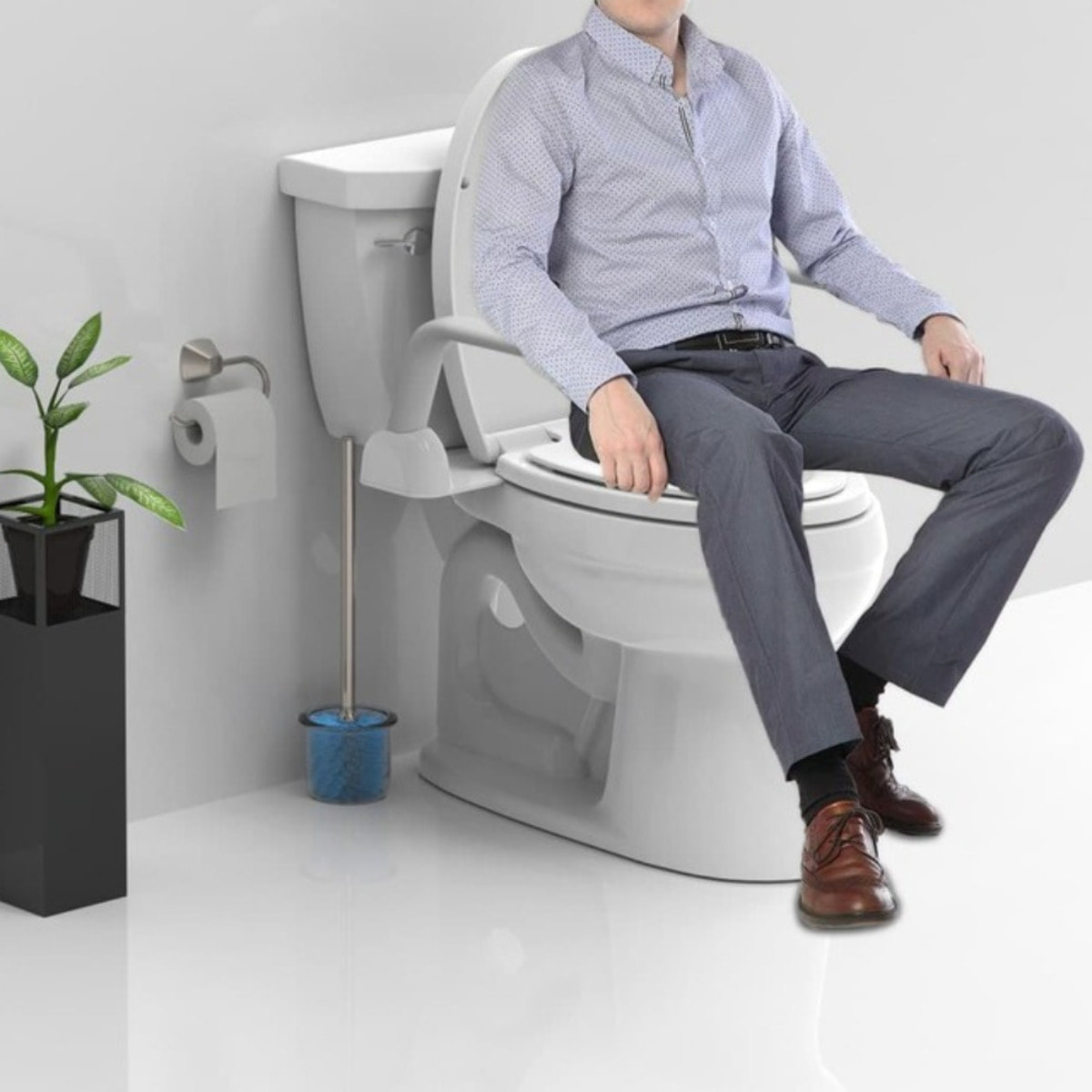 Madlo barre de maintien PMR 61,6 cm pliable pour WC à poser, gris clair (SATDMADWC)