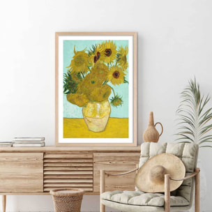 Affiche Les Tournesols par Vincent van Gogh Affiche + cadre en bois - Chêne