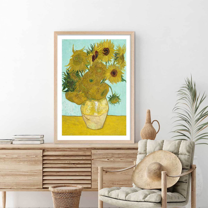 Affiche Les Tournesols par Vincent van Gogh Affiche + cadre en bois - Chêne