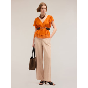 Motivi - Blusa con fruncidos y volantes - Naranja sol